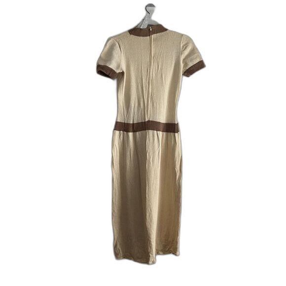 Vtg 1970s Pat Sandler Knit Set - dress & cardigan cream brown gold buttons S/M - Picture 2 of 12